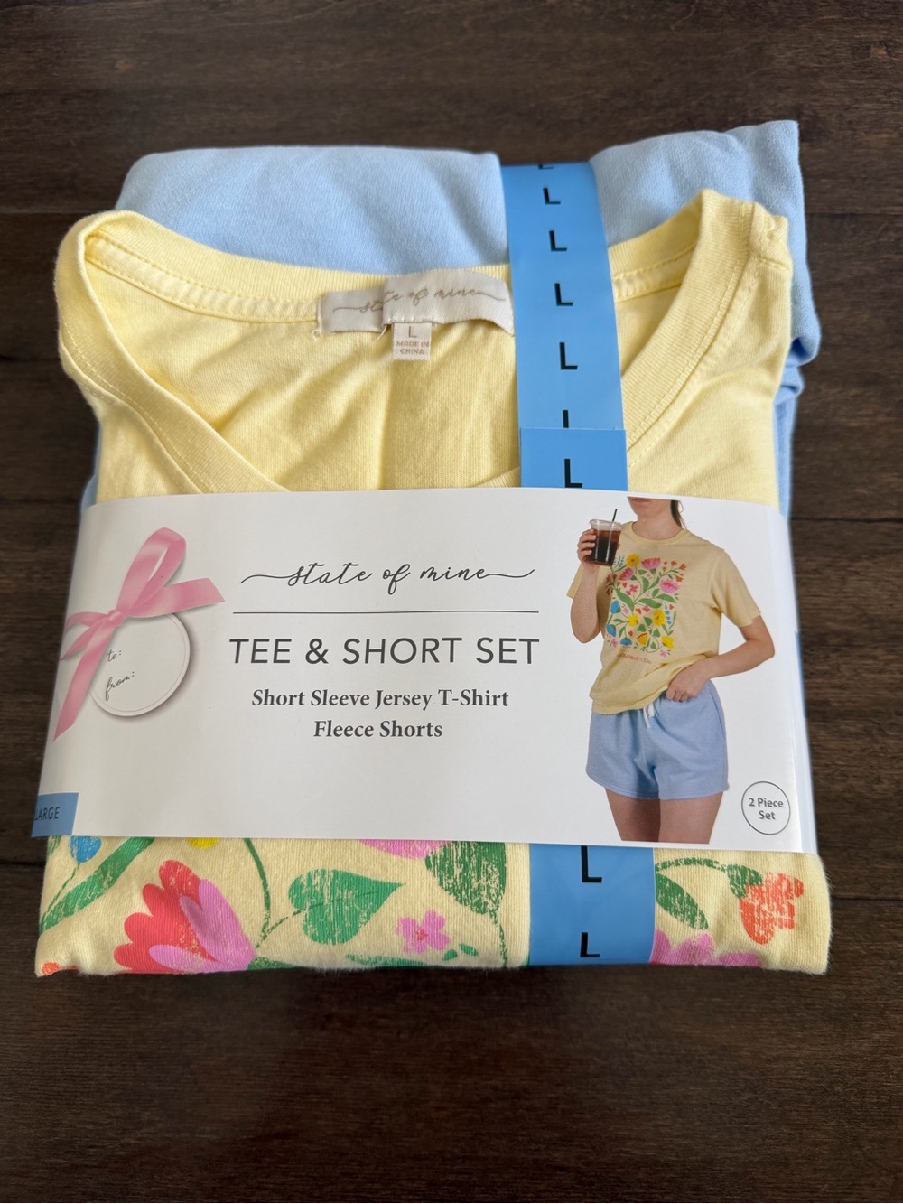 State of Mind Yellow Floral Tee & Light Blue Shorts Set